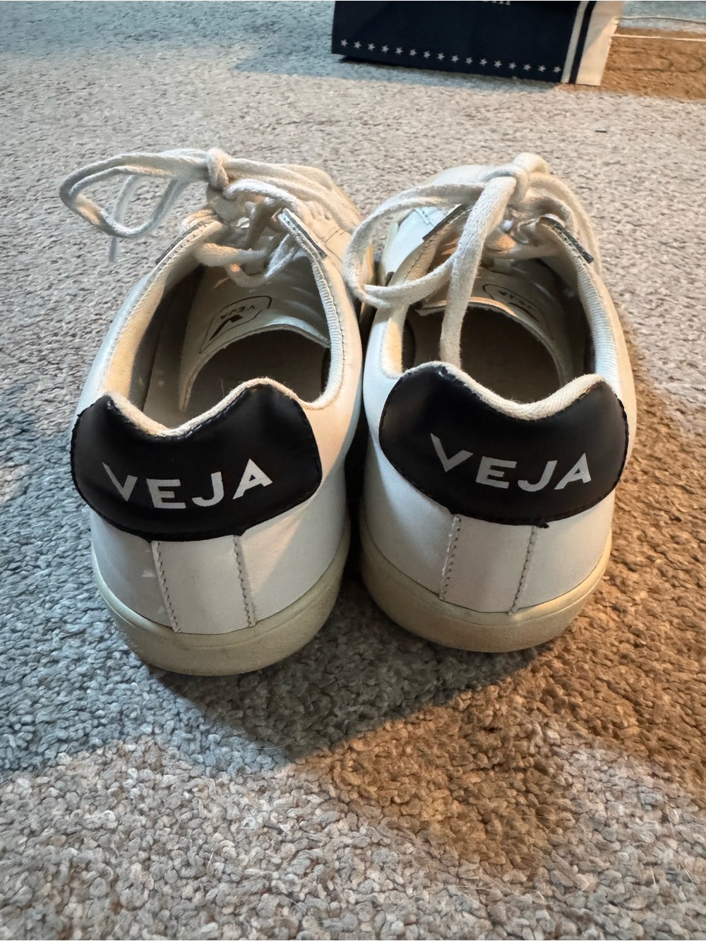 Veja White Leather Sneakers with Black V Accent - Picture 2 of 5
